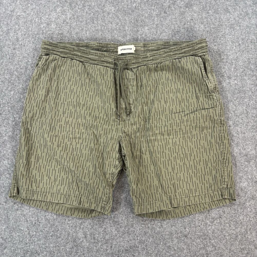 Taylor Stitch Apres Shorts Men’s XL Olive Green Raindrop Pattern Organic Cotton